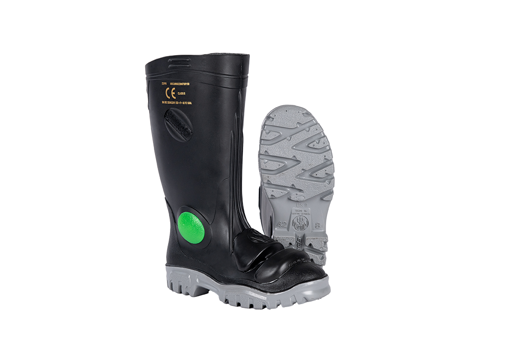 STIMELA BLACK GREY STEEL TOE + MIDSOLE + METATARSAL PROTECTOR GUMBOOT