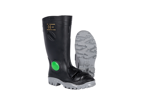 STIMELA BLACK GREY STEEL TOE + MIDSOLE + METATARSAL PROTECTOR GUMBOOT