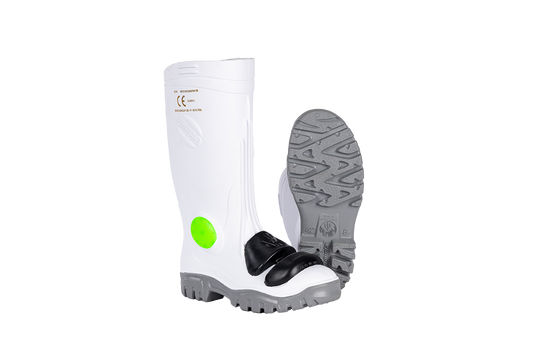 STIMELA WHITE GREY STEEL TOE + MIDSOLE + METATARSAL PROTECTOR GUMBOOT